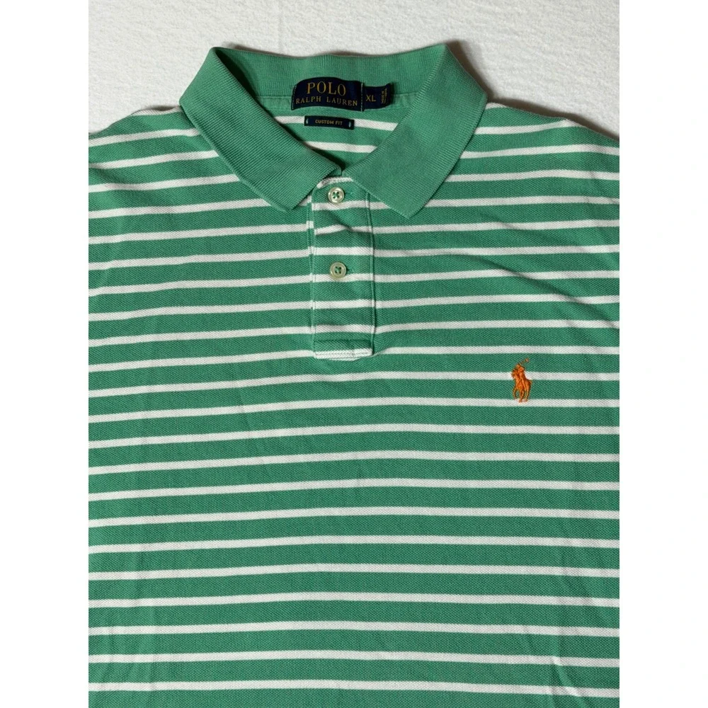 Polo Ralph‎ Lauren Men Custom Fit Striped Polo Shirt Green White Size XL